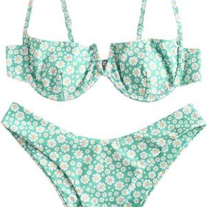 ZAFUL Women's Underwire Bikini Floral High Cut Bikini Set V-Wired Two Piece Swim